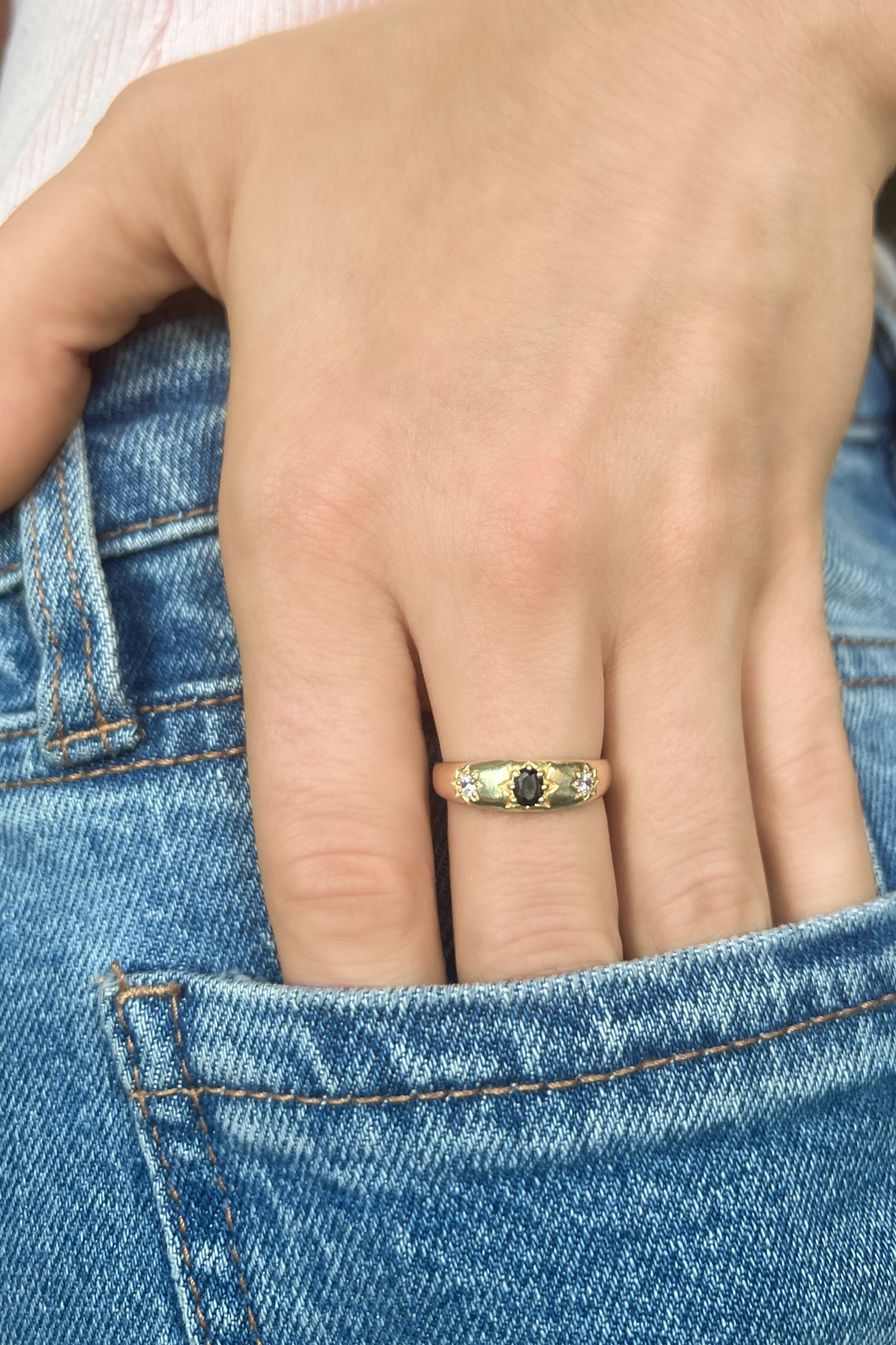 antique style dark gemstone ring