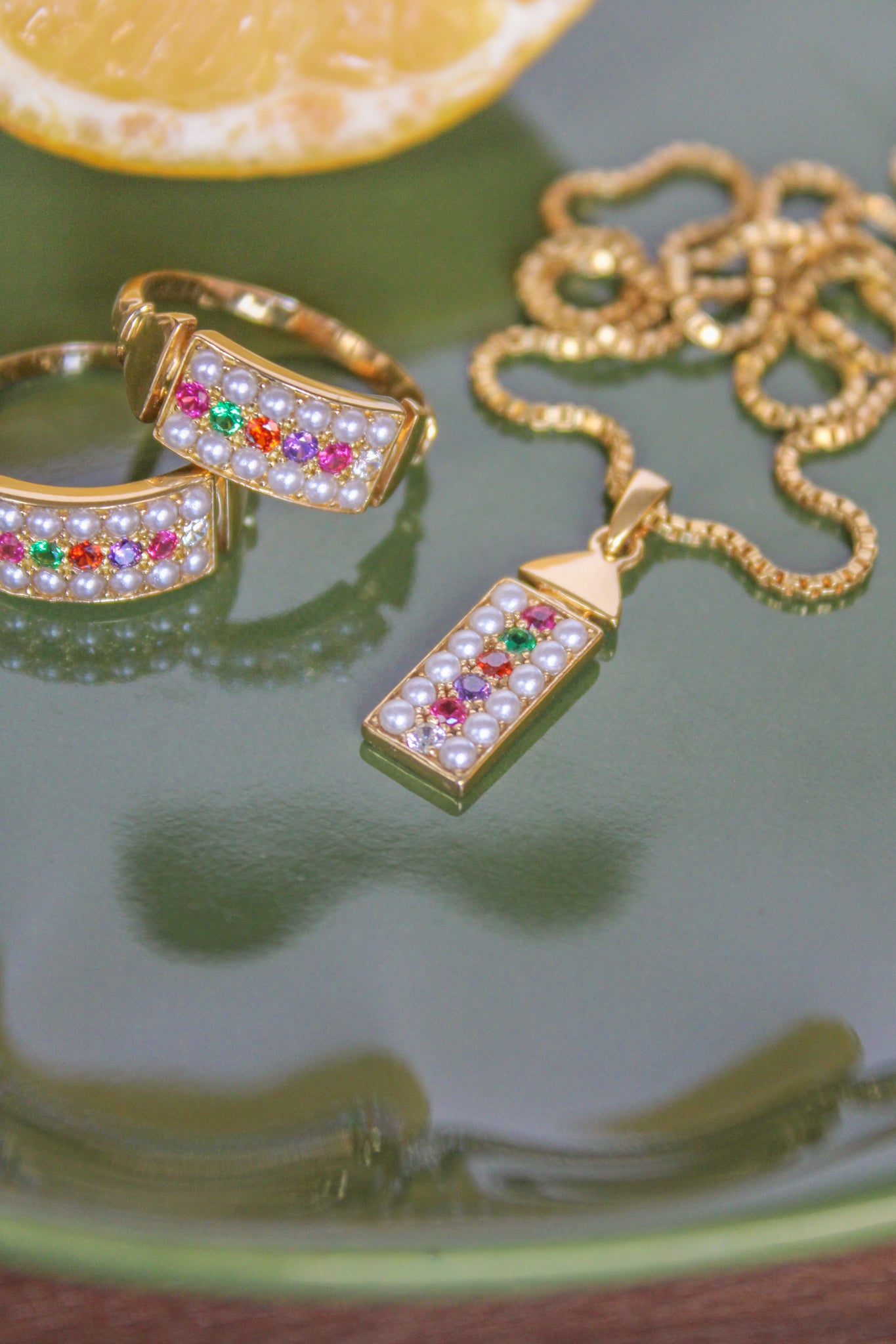 Pearl and Gemstone Necklace Gold