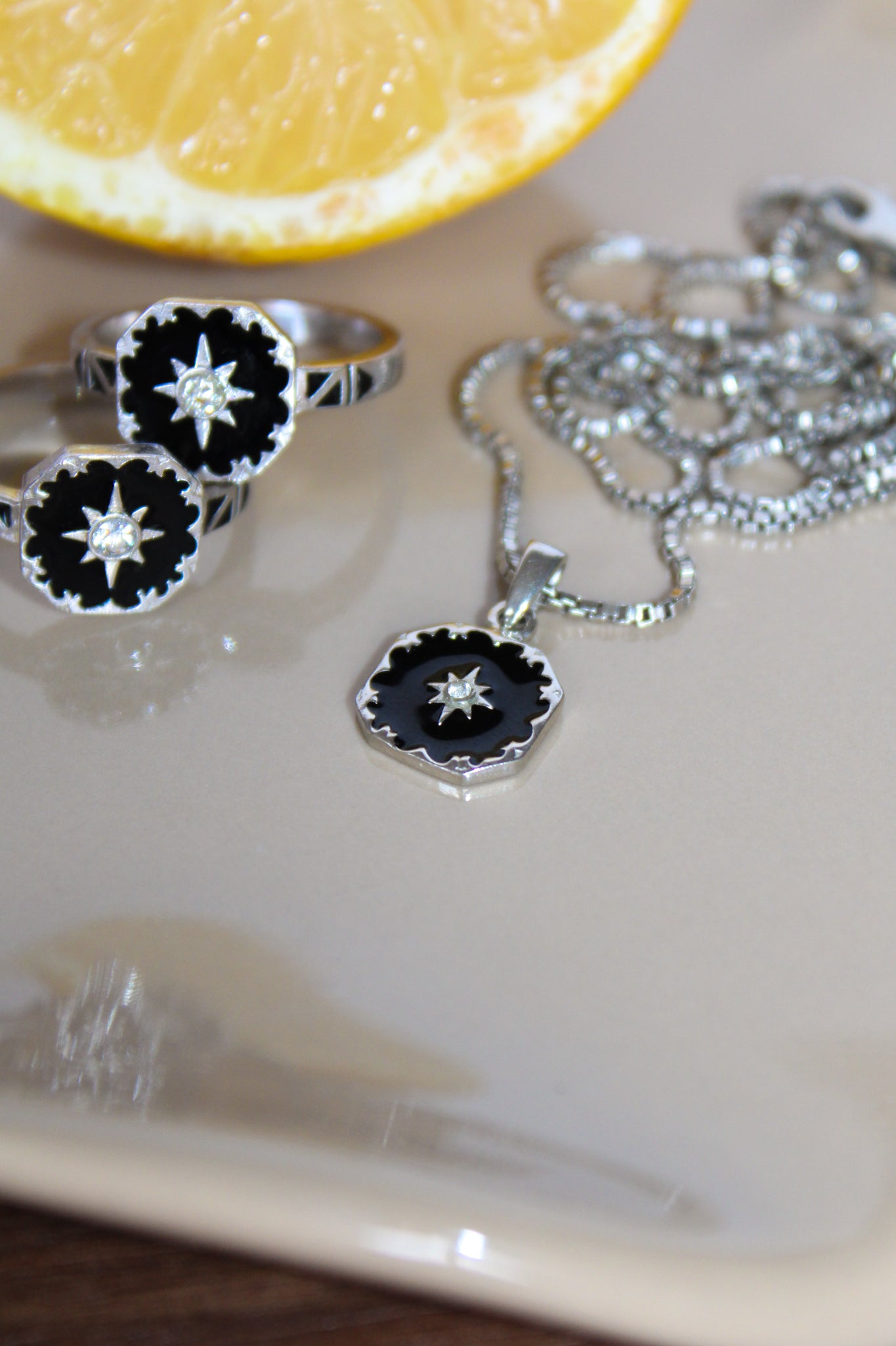 Star Enamel Necklace and Ring