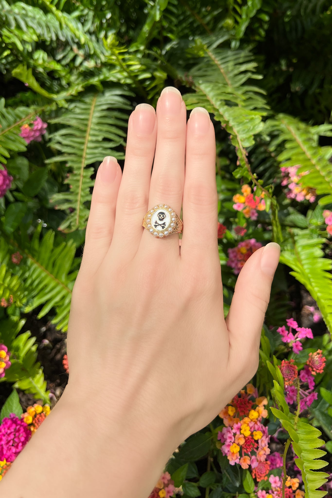 skull and pearl ring