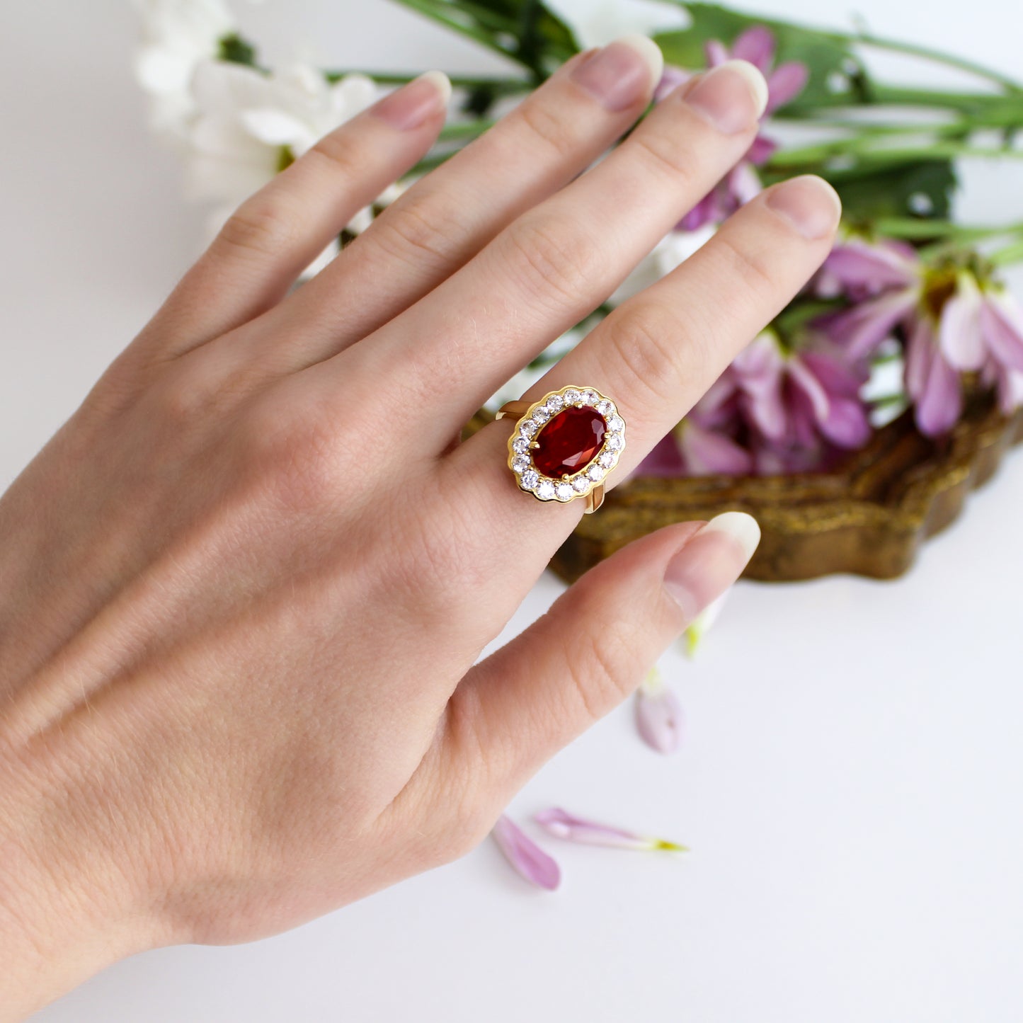 Edwardian Garnet Cluster Ring - Gold