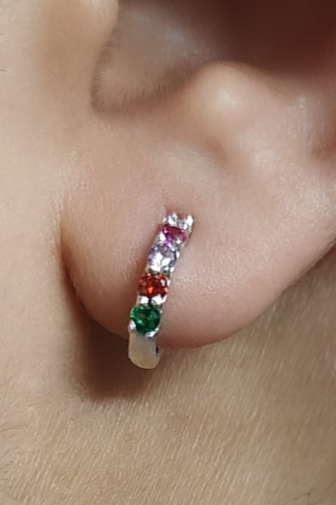 Gemstone Huggie Earrings Sterling Silver on Model