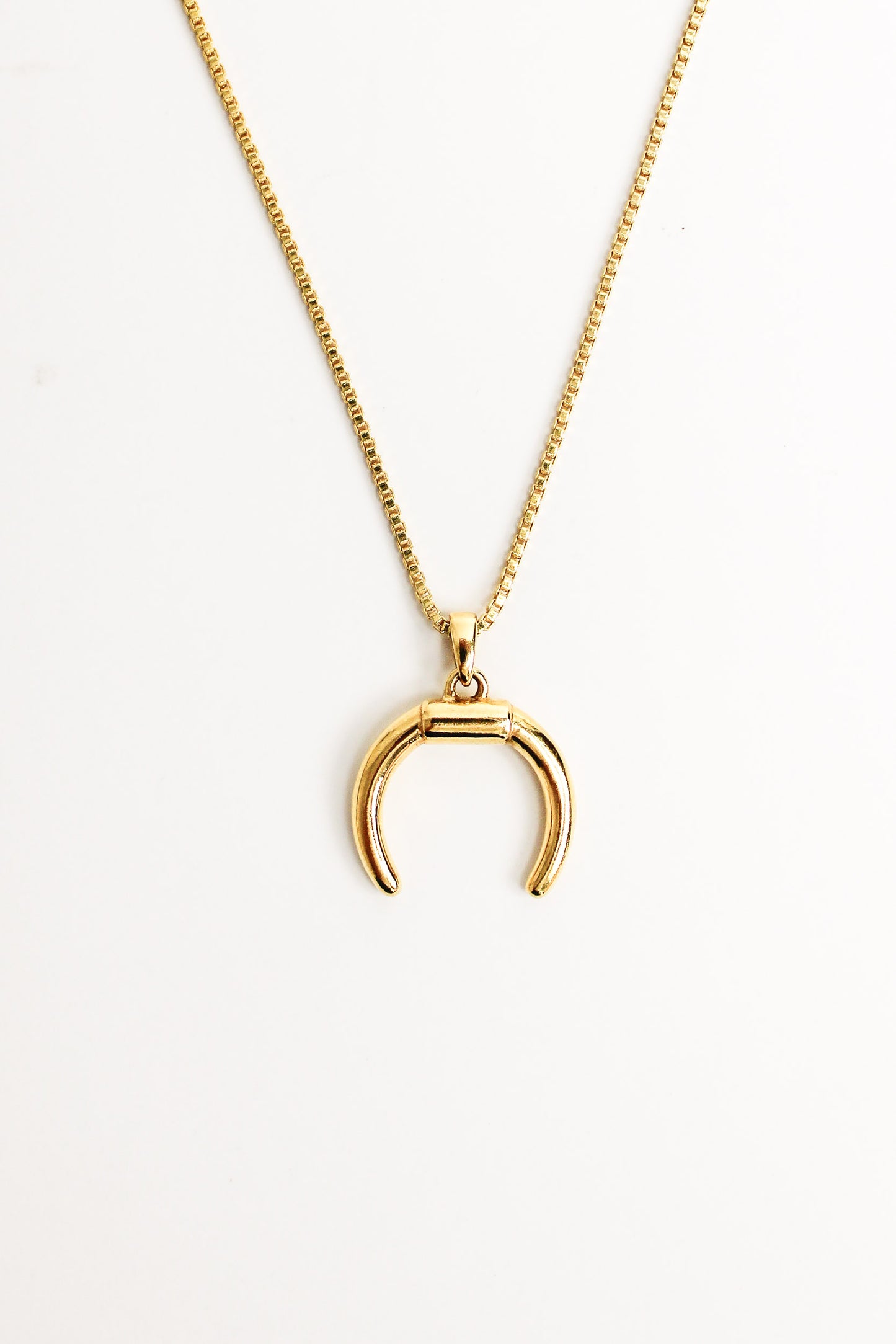 Ether Necklace in gold, half crescent moon metal pendant, ether jewelry