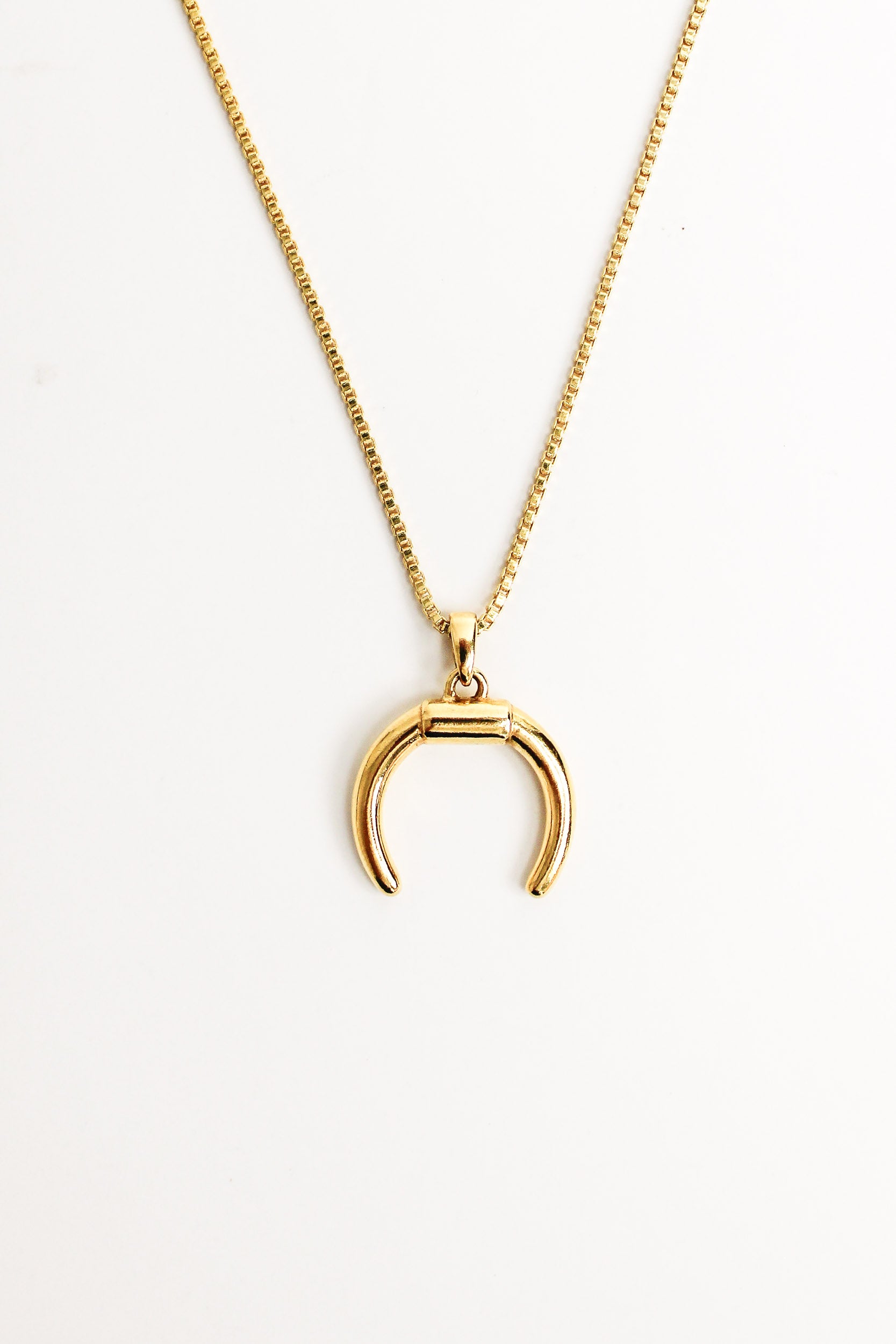 Ether Necklace in gold, half crescent moon metal pendant, ether jewelry