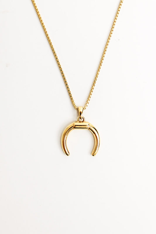 Ether Necklace in gold, half crescent moon metal pendant, ether jewelry