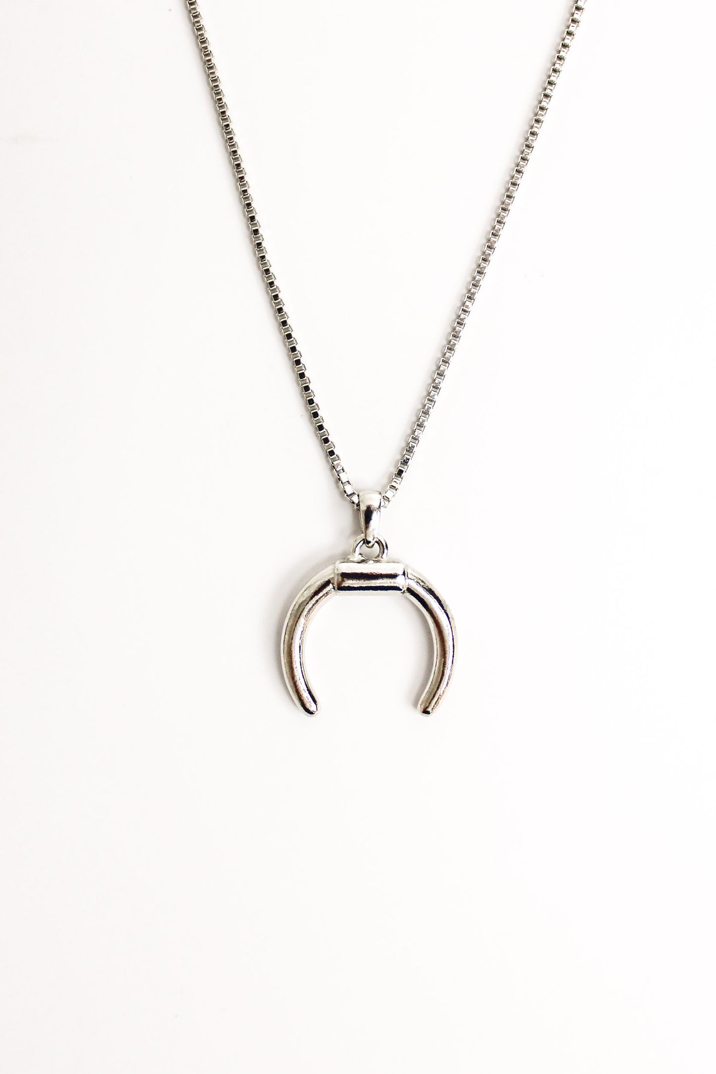 Ether Necklace sterling silver half crescent moon pendant, all metal necklace, ether jewelry