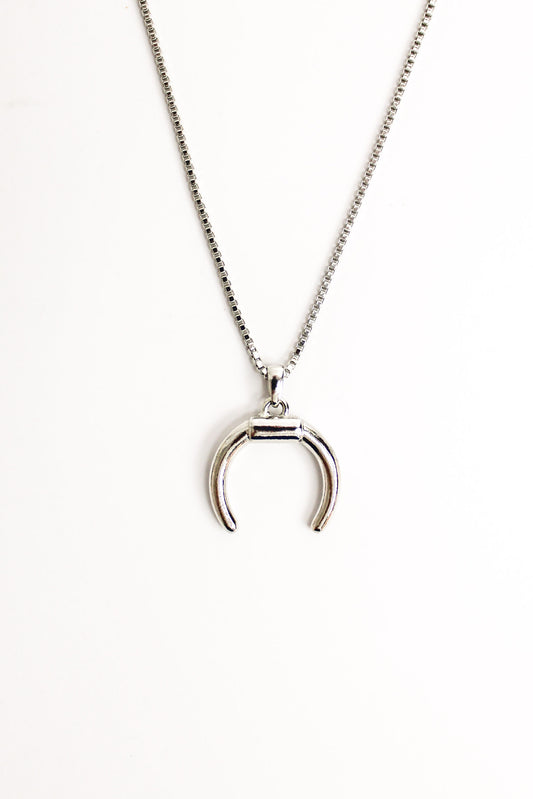 Ether Necklace sterling silver half crescent moon pendant, all metal necklace, ether jewelry