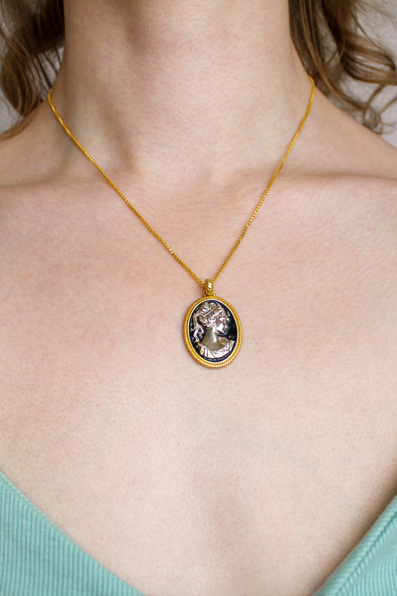 Black Enamel Mourning Cameo Pendant