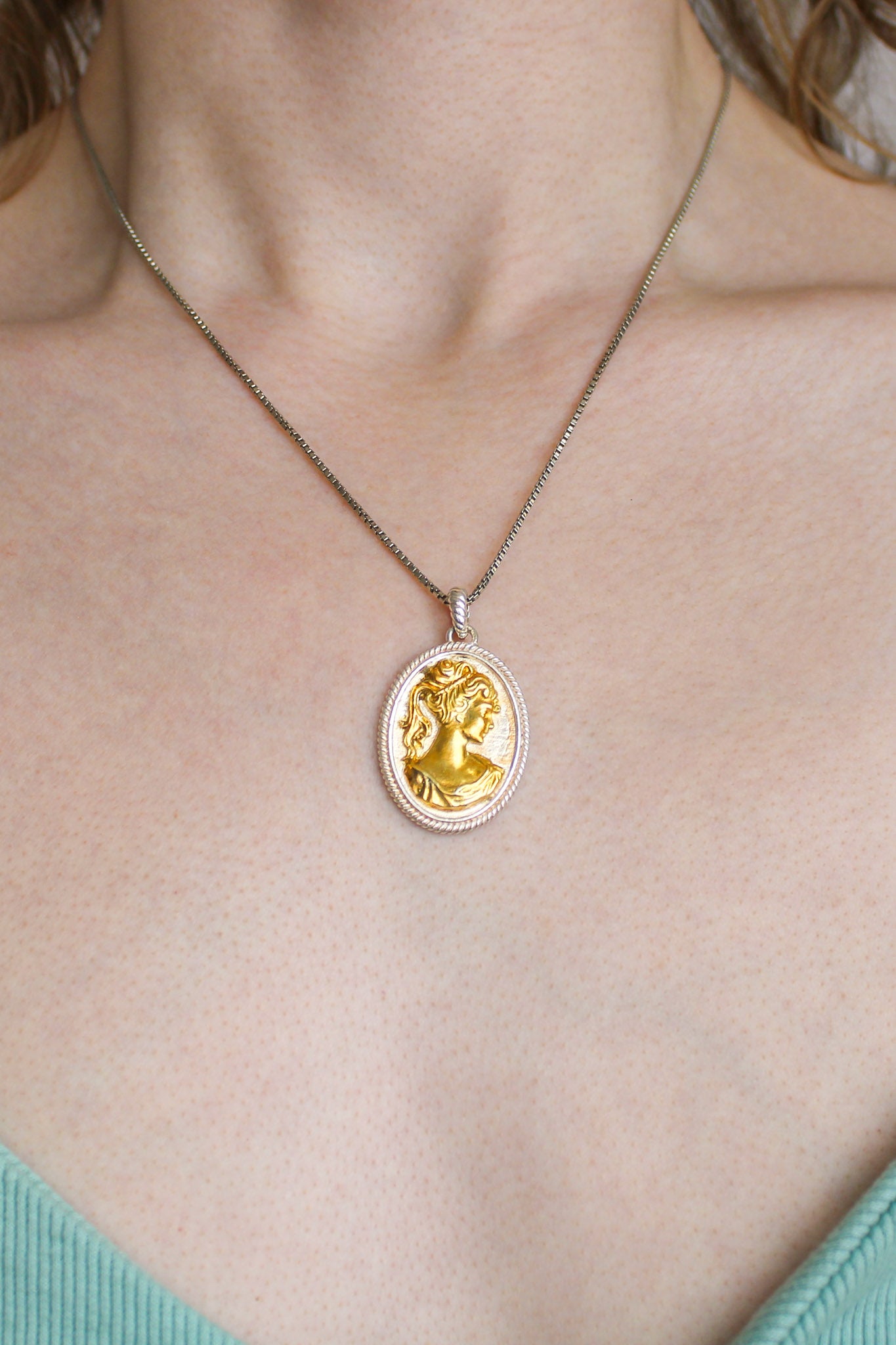 Silver and Gold Mourning Cameo Pendant