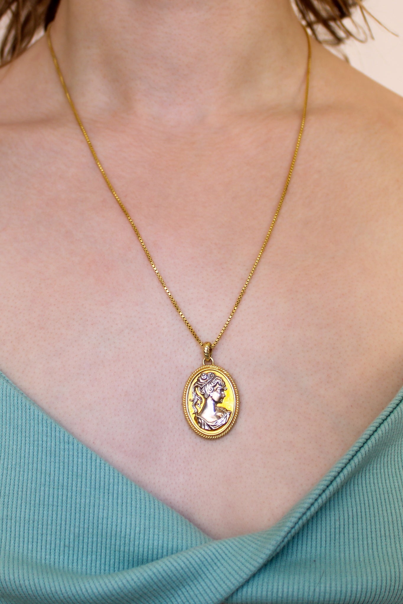 Gold and Silver Mourning Cameo Pendant