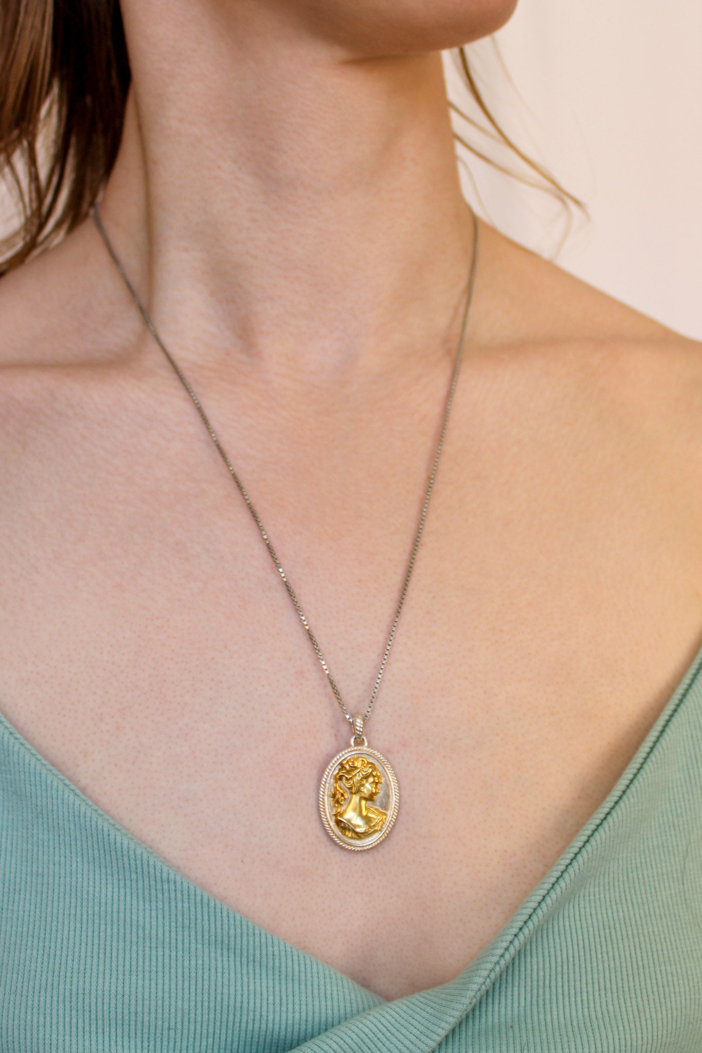 Silver and Gold Mourning Cameo Pendant