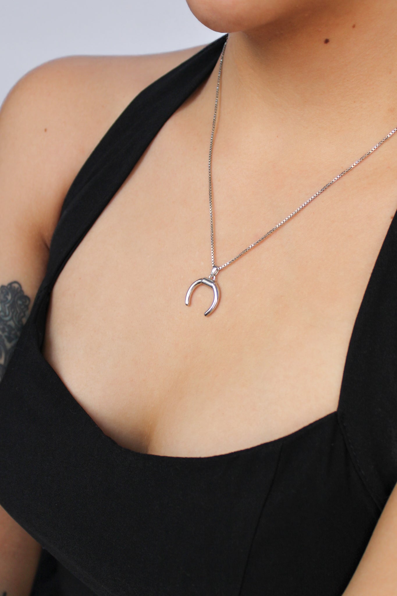 Moon Shaped Silver Necklace