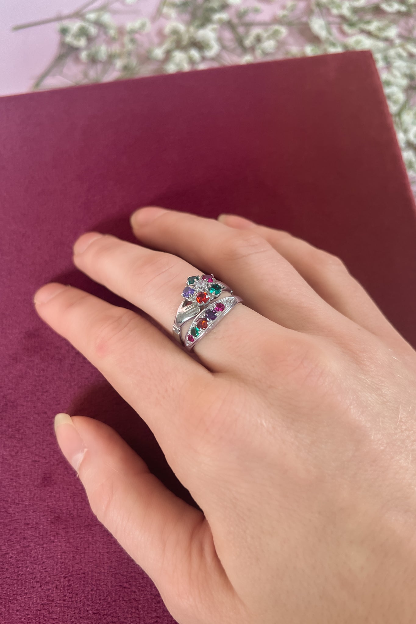 stackable floral ring piece sterling silver