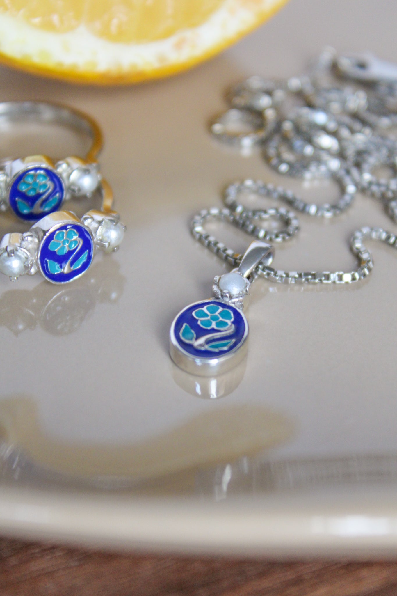 Blue Flower Ring and Necklace