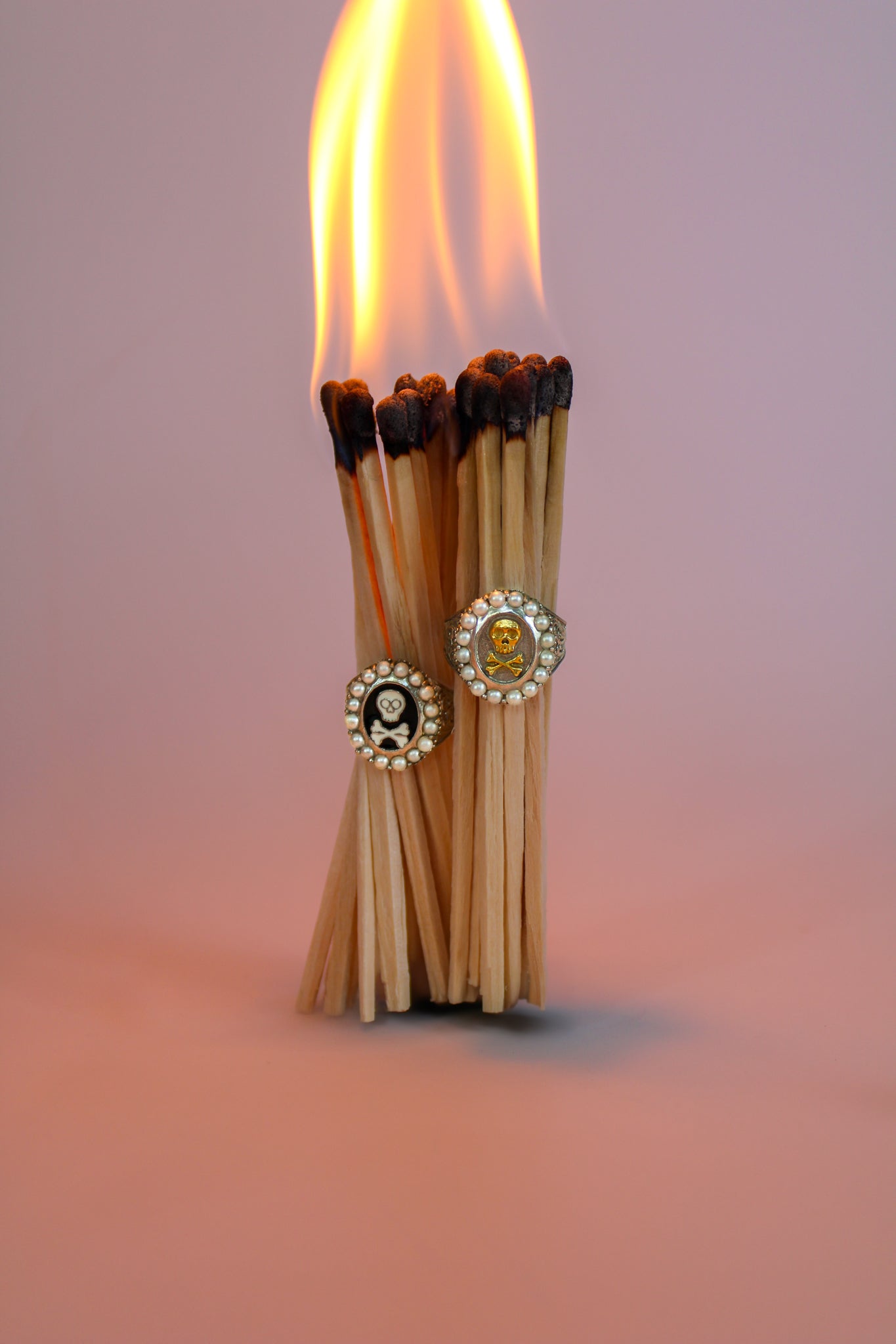 Flaming Skull and Crossbones Ring