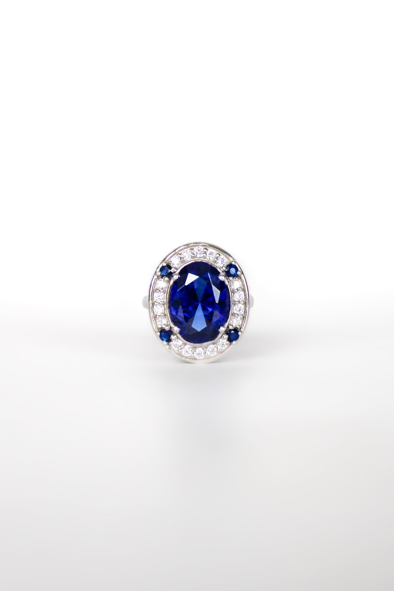 Sterling silver Legacy Ring with sapphire-toned gemstone and brilliant white accents inspired by Princess Diana.