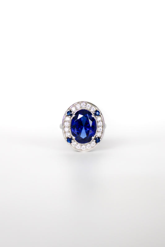 Sterling silver Legacy Ring with sapphire-toned gemstone and brilliant white accents inspired by Princess Diana.