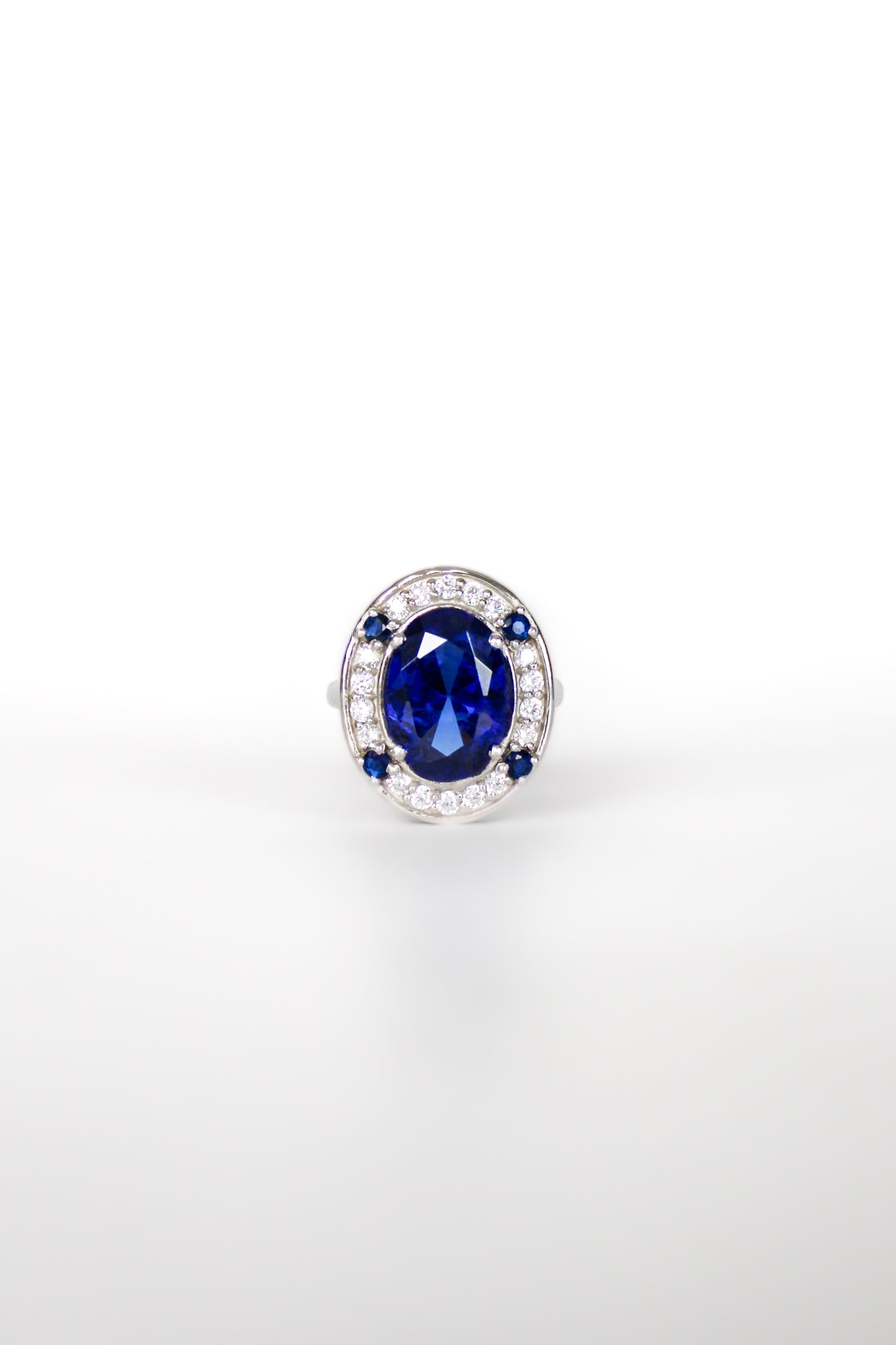 Sterling silver Legacy Ring with sapphire-toned gemstone and brilliant white accents inspired by Princess Diana.