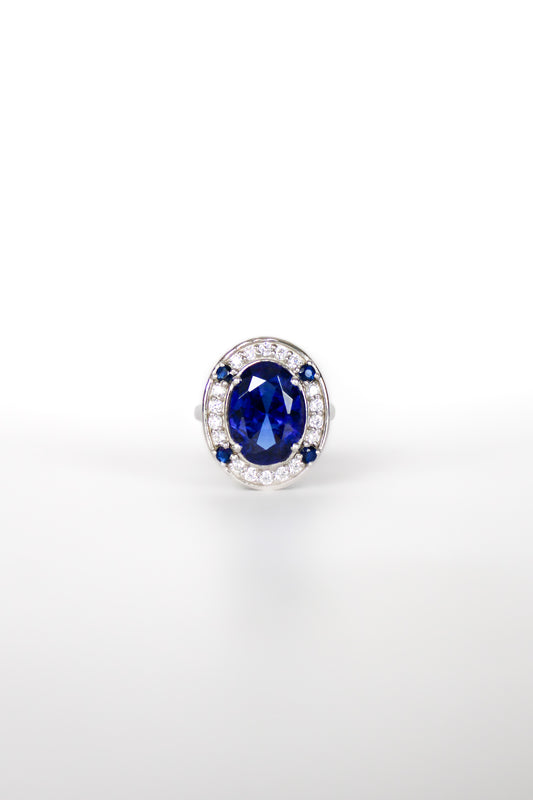 Sterling silver Legacy Ring with sapphire-toned gemstone and brilliant white accents inspired by Princess Diana.