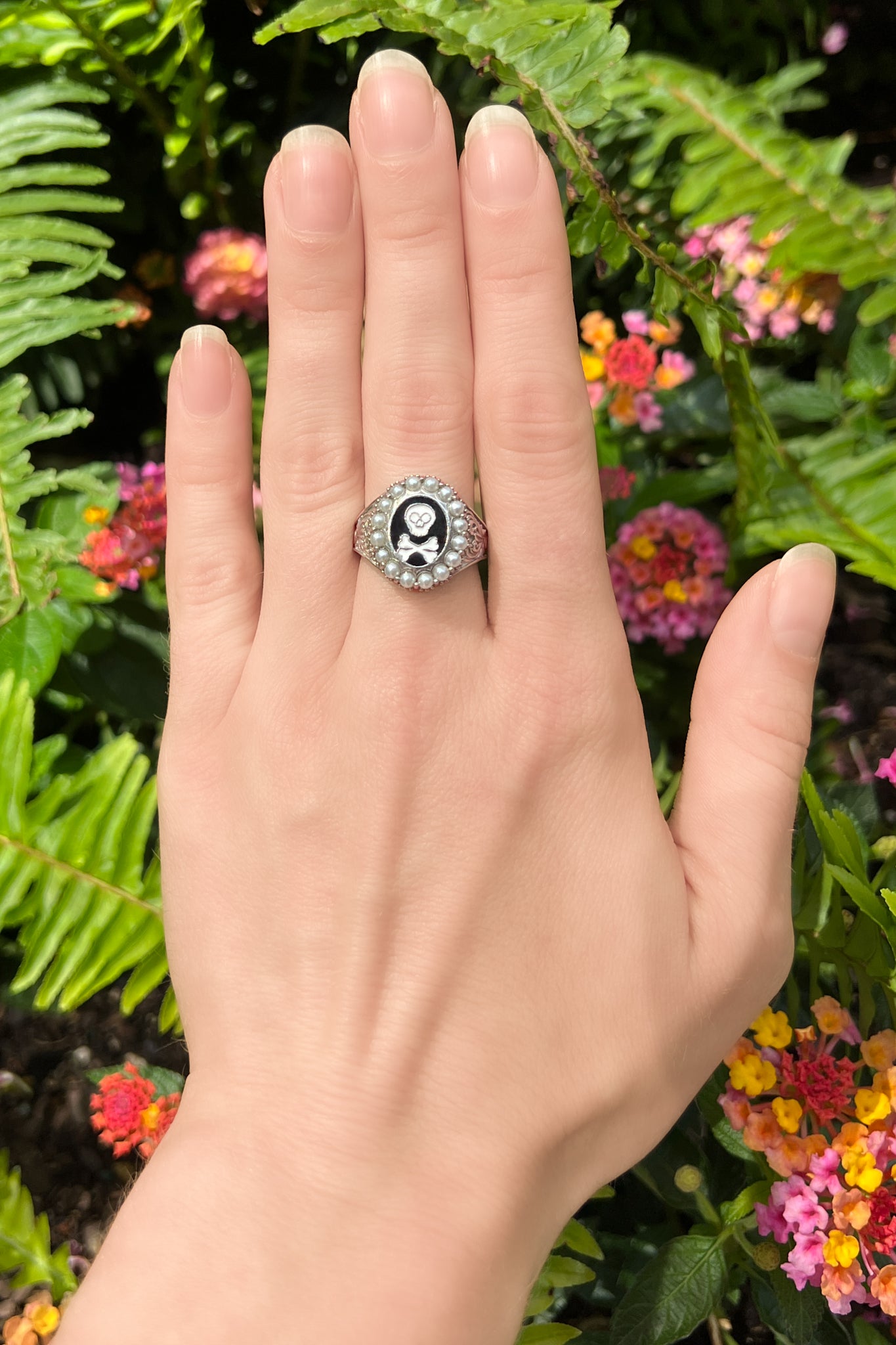 symbolic mourning skull ring