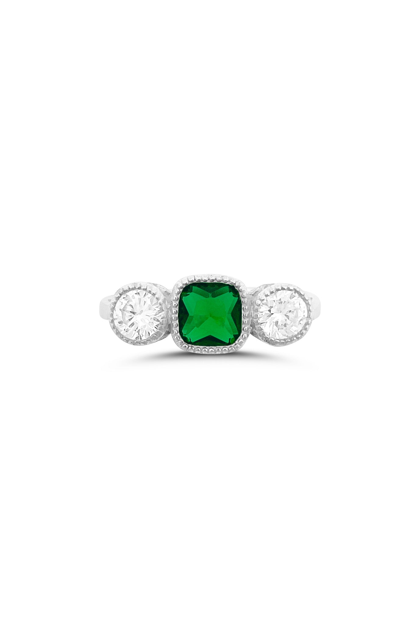 3 stone emerald ring silver