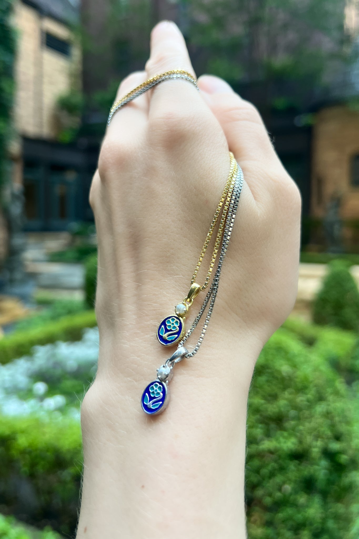 Blue Flower Enamel Necklace