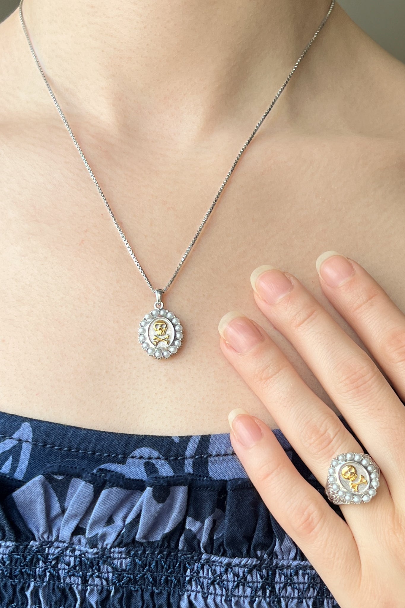 Sterling Silver Skull Necklace and Ring