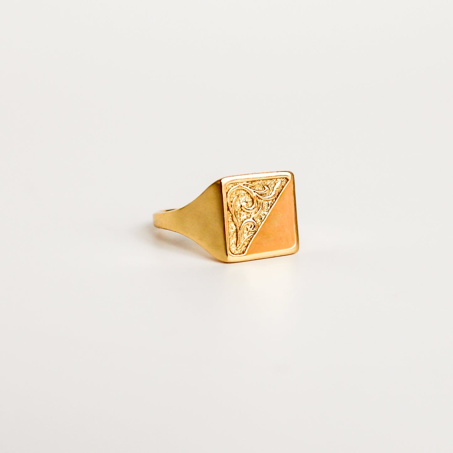 Architect Ring in sterling silver on model adjusting ring, diagonal scroll engraved square signet ring, Ether Jewelry