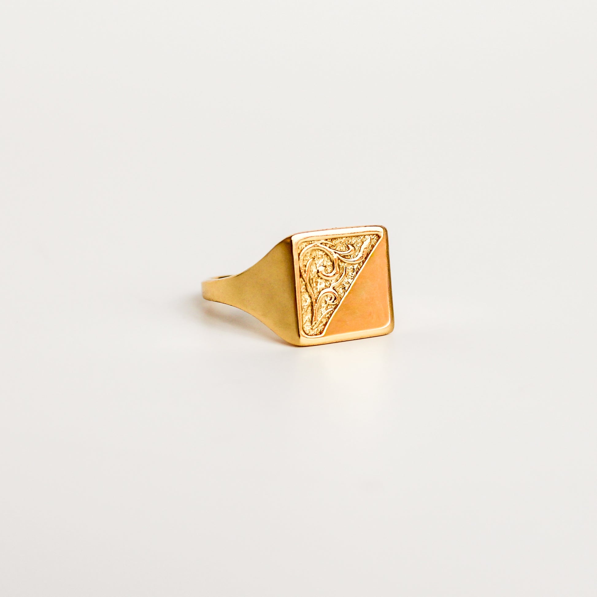 Architect Ring in sterling silver on model adjusting ring, diagonal scroll engraved square signet ring, Ether Jewelry