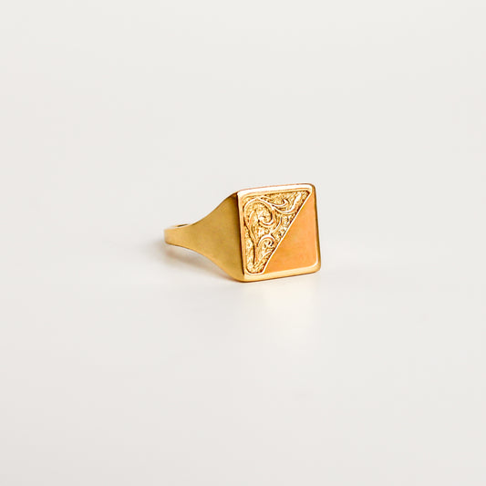 Architect Ring in sterling silver on model adjusting ring, diagonal scroll engraved square signet ring, Ether Jewelry
