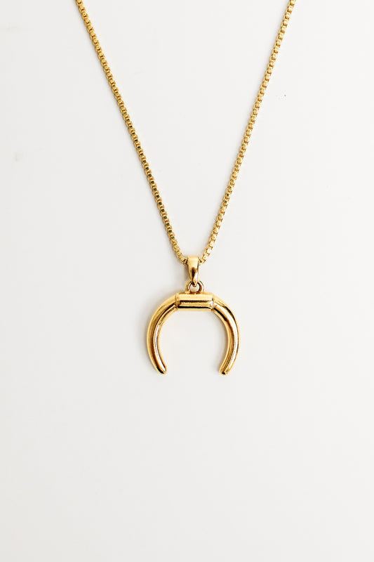 Ether Necklace in 18k gold vermeil, double horn crescent pendant on box chain, Ether Jewelry