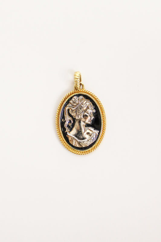 Black Enamel Mourning Cameo Pendant