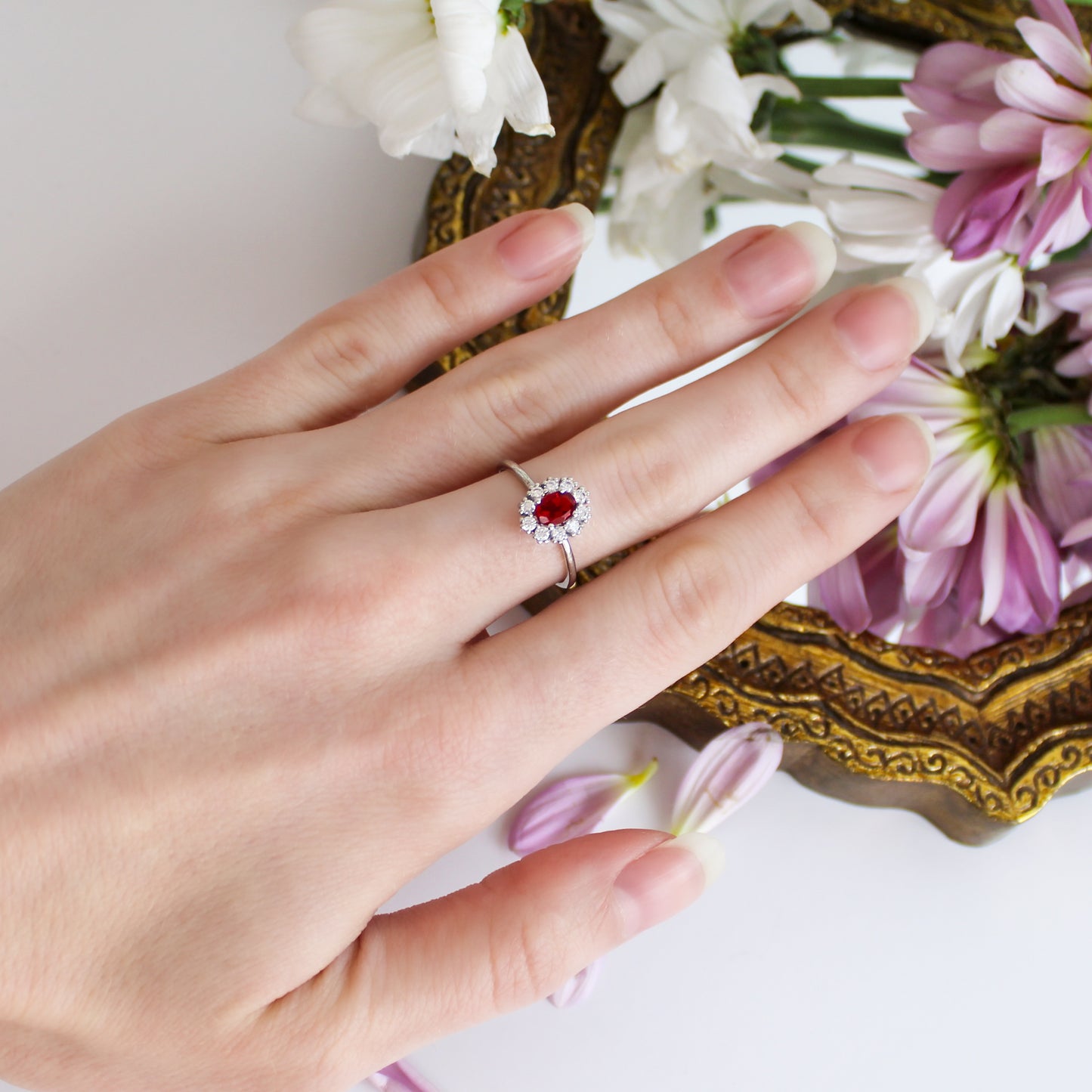 The Edwardian Garnet Cluster Ring Mini - Silver