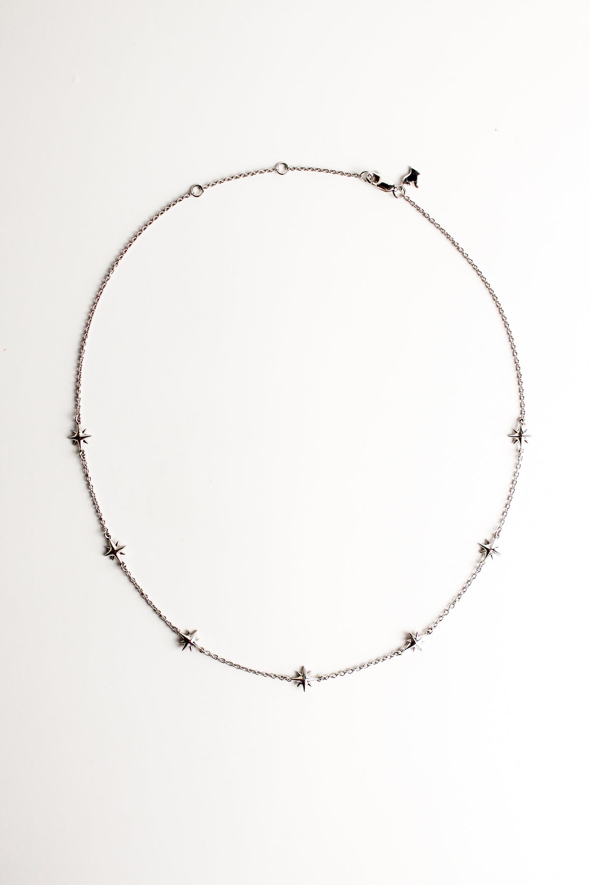 Juno Necklace in sterling silver, eight point stars on chain necklace, ether jewelry
