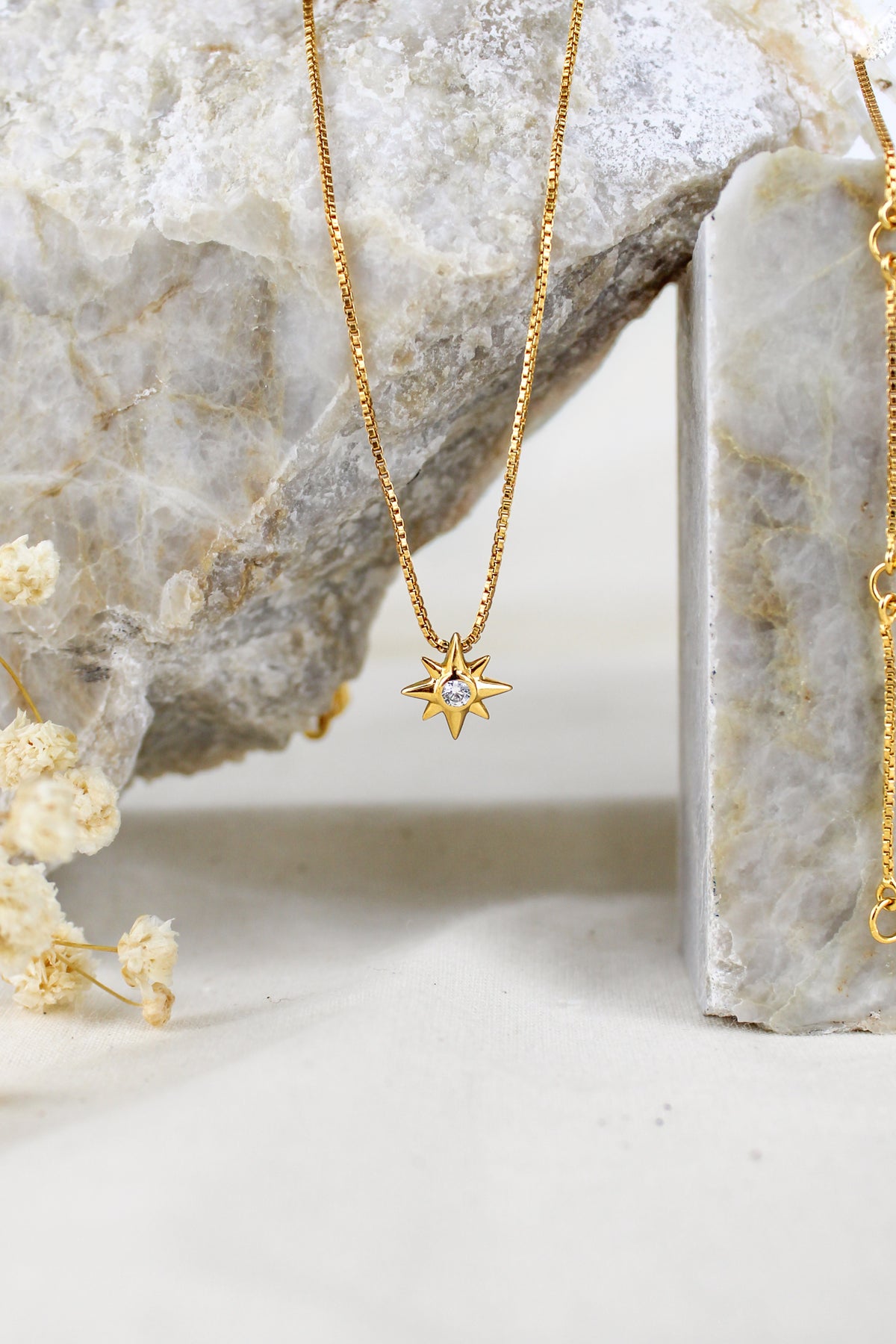 Lucida Necklace 18k gold vermeil and sterling silver product photo, north star CZ pendant necklace, Ether Jewelry