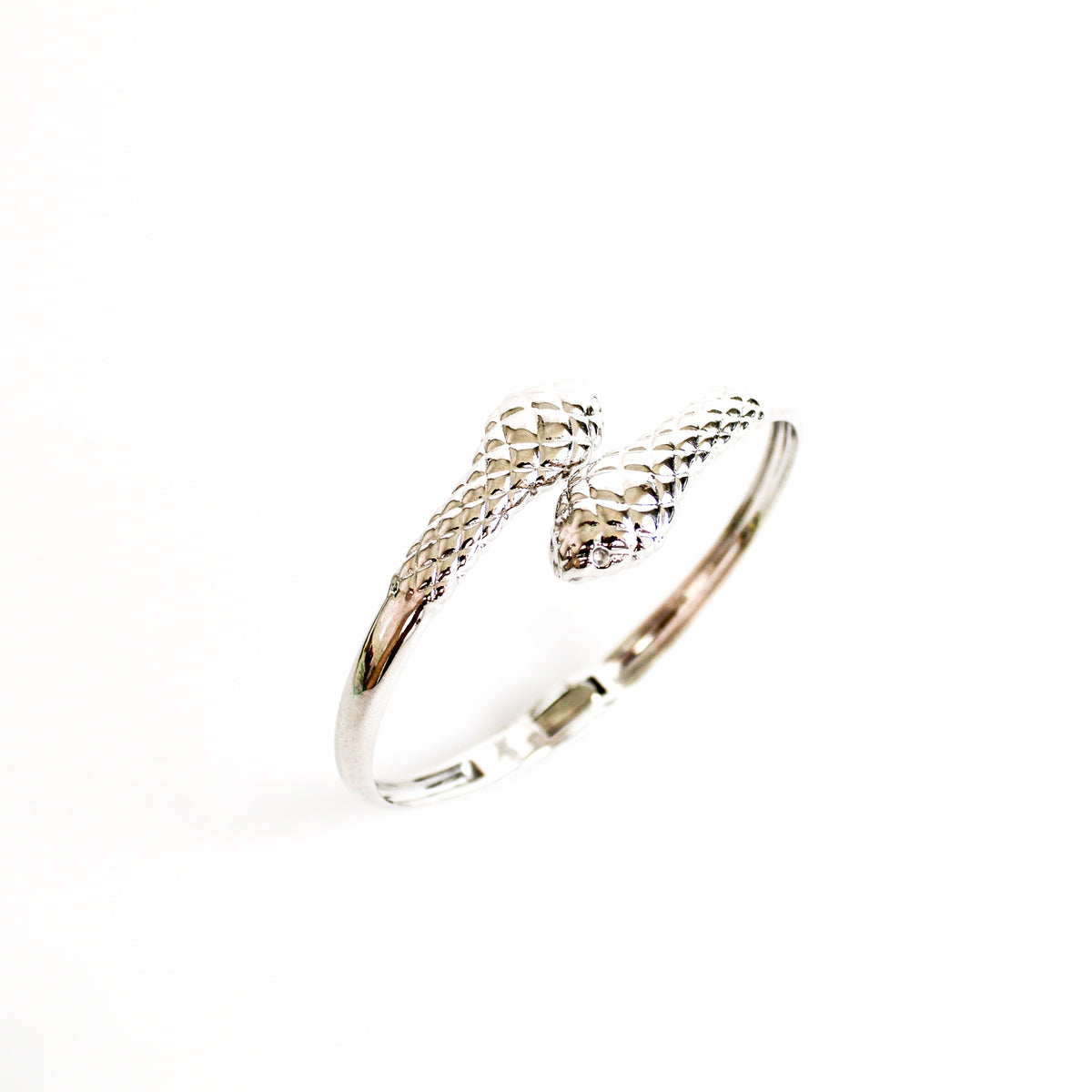 Serpentine Cuff Bracelet in sterling silver, coiled snake bangle with detailed scale texture, Ether Jewelry