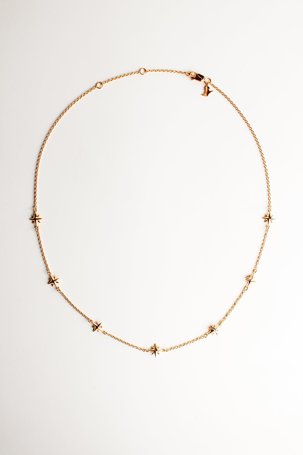 Juno Necklace, 18k gold vermeil, 8 point star station, strand of star necklace, ether jewelry